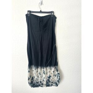 Lila 100% Silk Drawstring Waist Tie Dye Gray White Midi Skirt